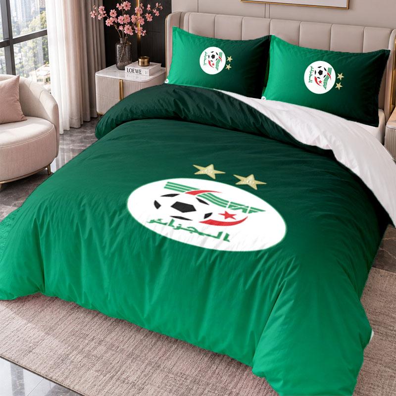 Algerien Nationalmannschaft 3-teiliges Bettwäsche-Set Bettbezug mit zwei Kissenbezügen für Schlafzimmer Heimdekoration