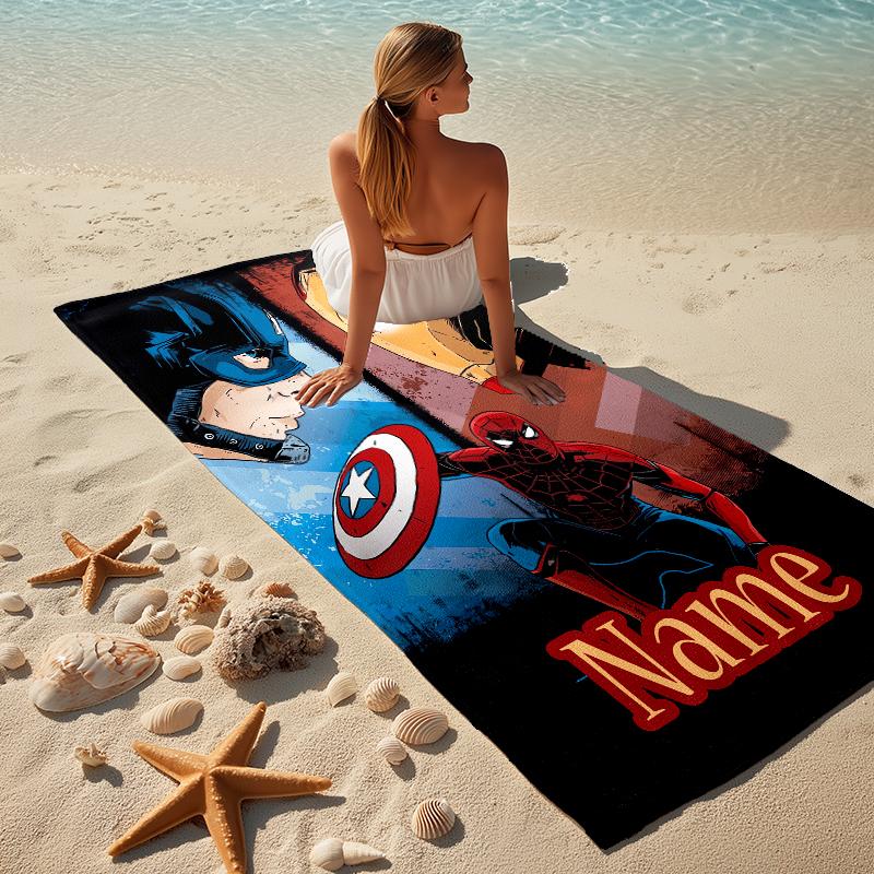 Personalized Name Superhero Trio Stylish Digital Printing Beach Towel Quick‑Drying Absorbent Blanket for Beach Pool Gym Travel