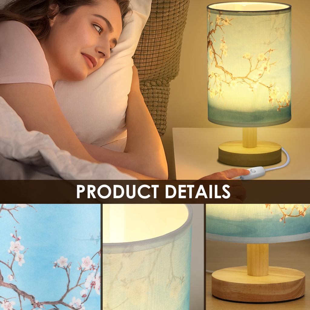 Fabric LED Table Lamps USB Bedside Night Lamp Wood Base Chinese Style Lampshade Decor Light for Home Bedroom Office Desk Lights