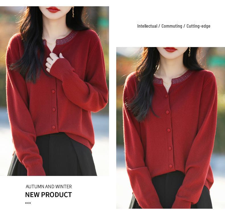 2025 Spring Women's Round Neck Velvet Cardigan Sweater