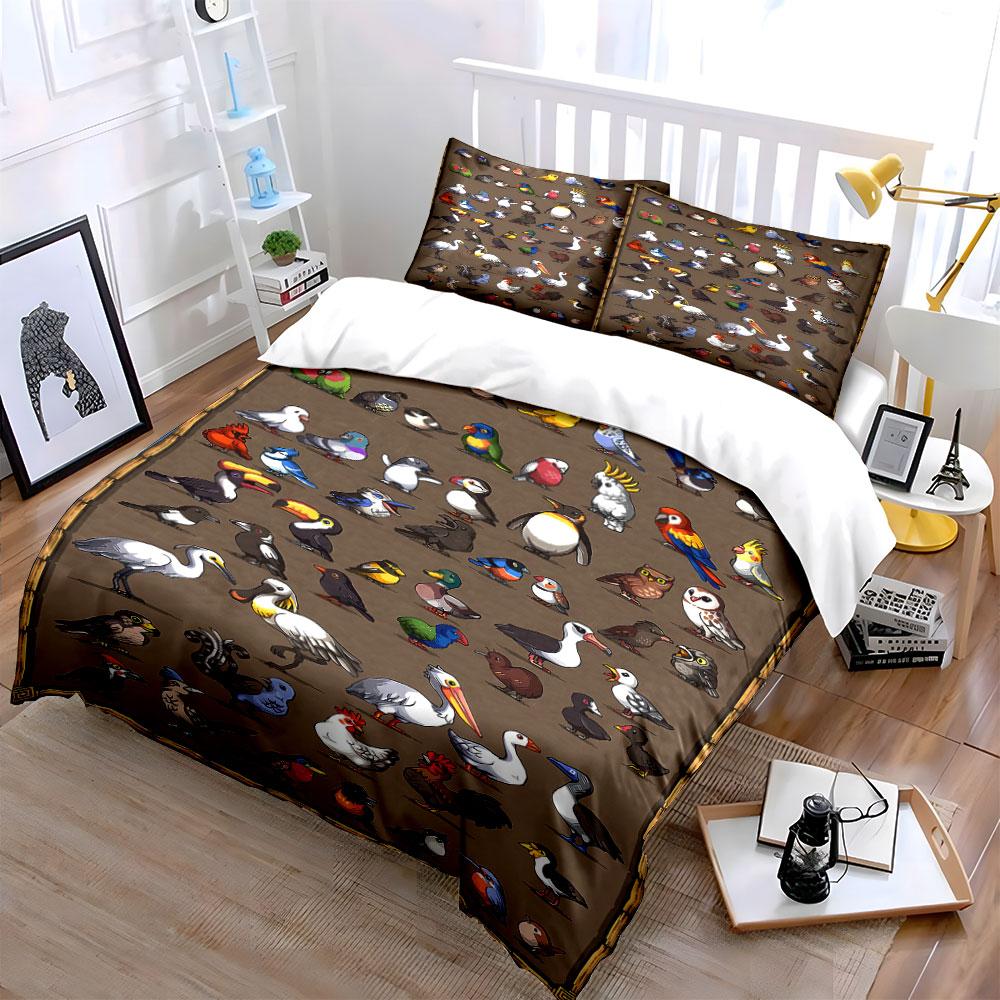 Colorful cartoon bird illustrations. Bedding sets Duvet cover sets Duvet covers Pillowcases(1 * Duvet Cover 2 * Pillowcases without duvet insert)