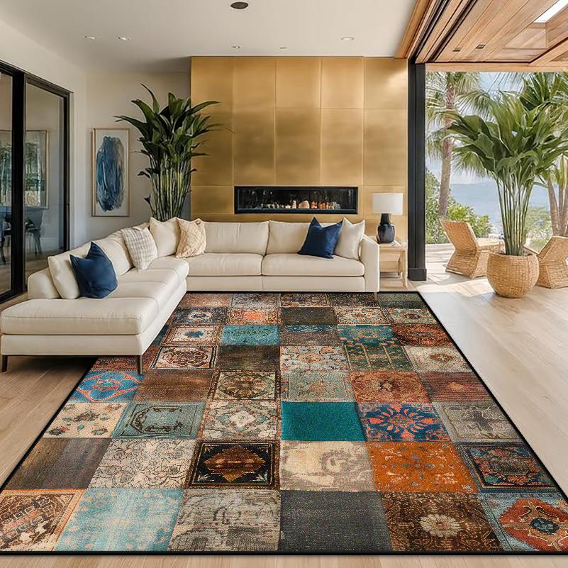 

Oil Painting Print Carpet Geometric Vintage Living Room Decor Floor Mats Anti-slip Bedroom Large Size Washable Rug Home Decor 60x90cm