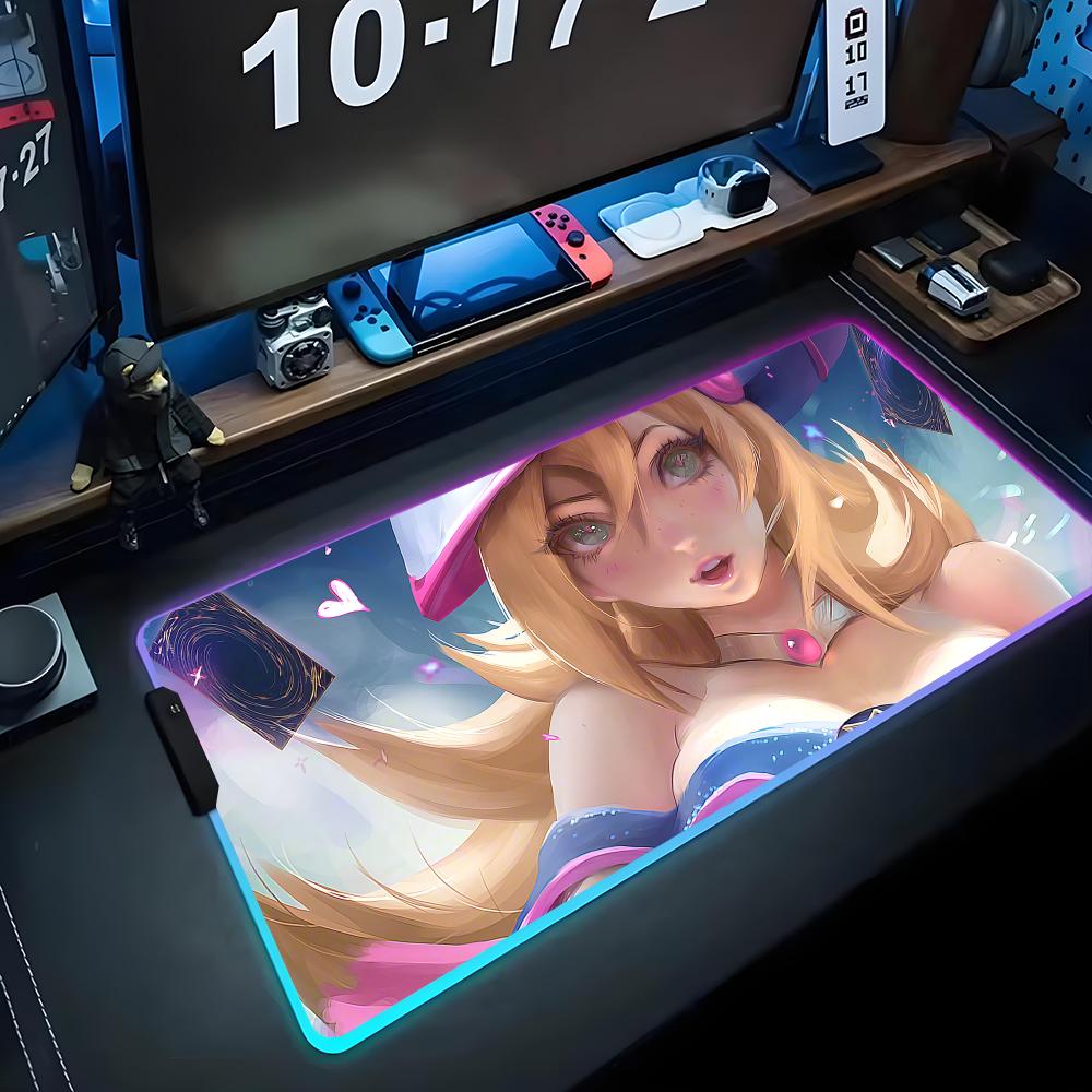 Black Magic Girl Mouse Pad RGB Gaming Mousepad Big LED Pad PC Desk Mat Luminous Mouse Pad Large Keyboard Mats Table Rug With