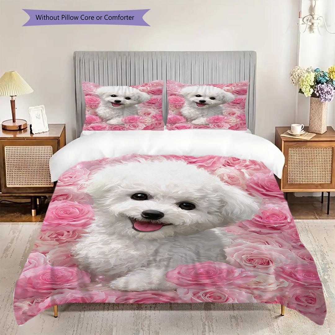 

Bichon Frise Pattern Bedding Quilt Set Quilt Cover Pillowcase Home Decoration Birthday Gift (1 * duvet cover + 2 * pillowcase, without core) 135x200cm