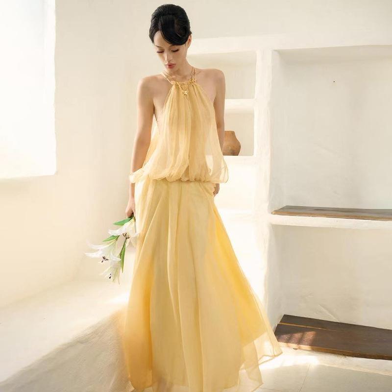 2026 European and American summer new neck solid color personalized fashion off the shoulder elegant temperament holiday dress