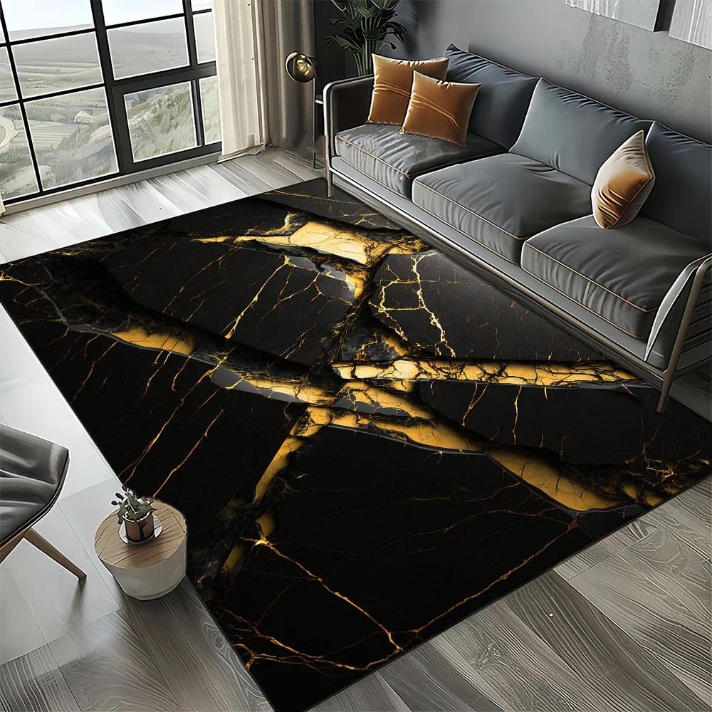 2025 New Style Black White Gold Marble Fashion 3D Carpet Rug for Living Room Bedroom Home Sofa Decoration,Kid Non-slip Floor Mat