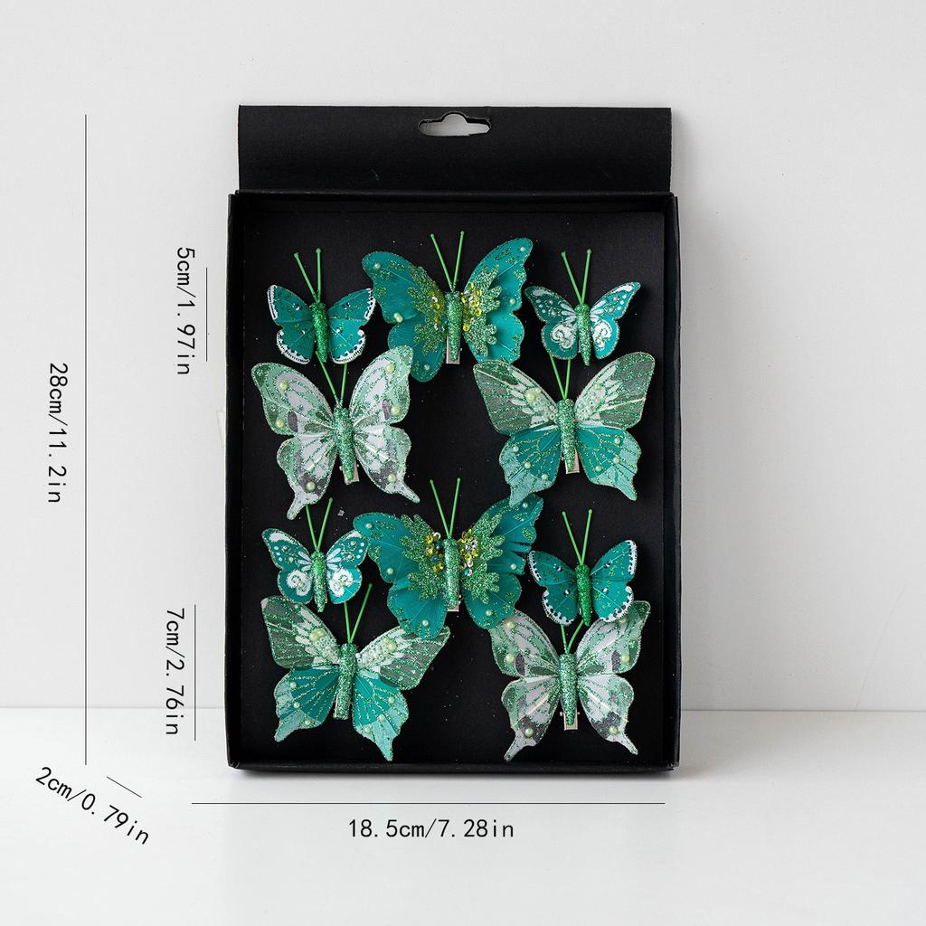 10PCS 5-7cm Simulation Butterfly Fabric Feather Color Butterfly Combination Set Christmas Decoration Small Gift Christmas Tree Ornament