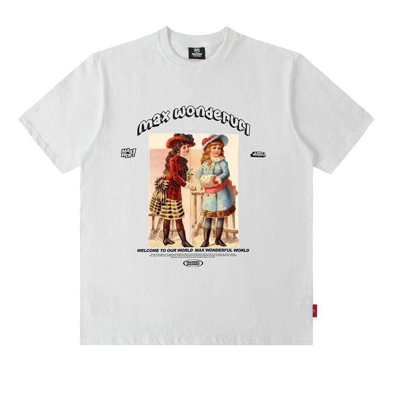 American Trendy Brand Youth Print Ins Men'S Loose Casual Pure Cotton Couple Short-Sleeved T-Shirt Half-Sleeved