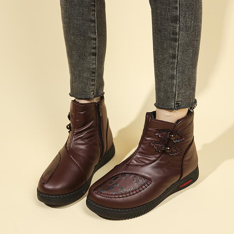 Women'S Snow Boots Winter Fashionable Comfortable Warm Flat Boots Thick Sole Embroidered Women'S Shoes  De Mujer 41