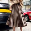 Women Midi Skirt Elastic High Waist Solid Color Loose Fit Long Skirt Pleated Velvet Autumn Winter Skirt