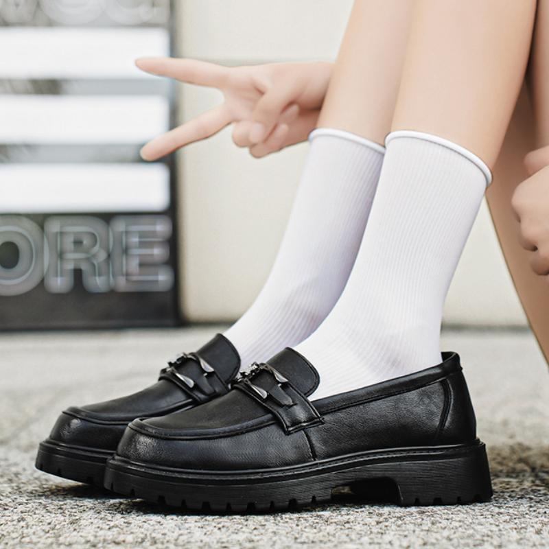 Student Happy Shoes 2024 Spring New Fashionable Casual Walking Shoes Trendy Black Round Head Thick Bottom Low Top Women's Shoes