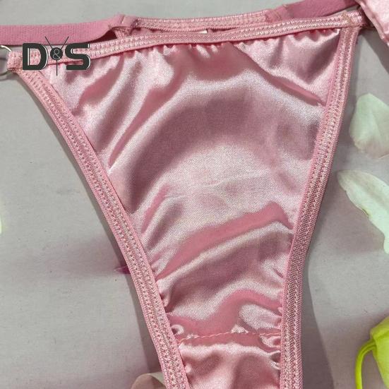 1 Set Women Bra Panties Thigh Ring Set Bow-knot Decor Sleeveless Backless Low-cut Pornographic Romantic Night Nightie Bra Briefs Set Wedding Night