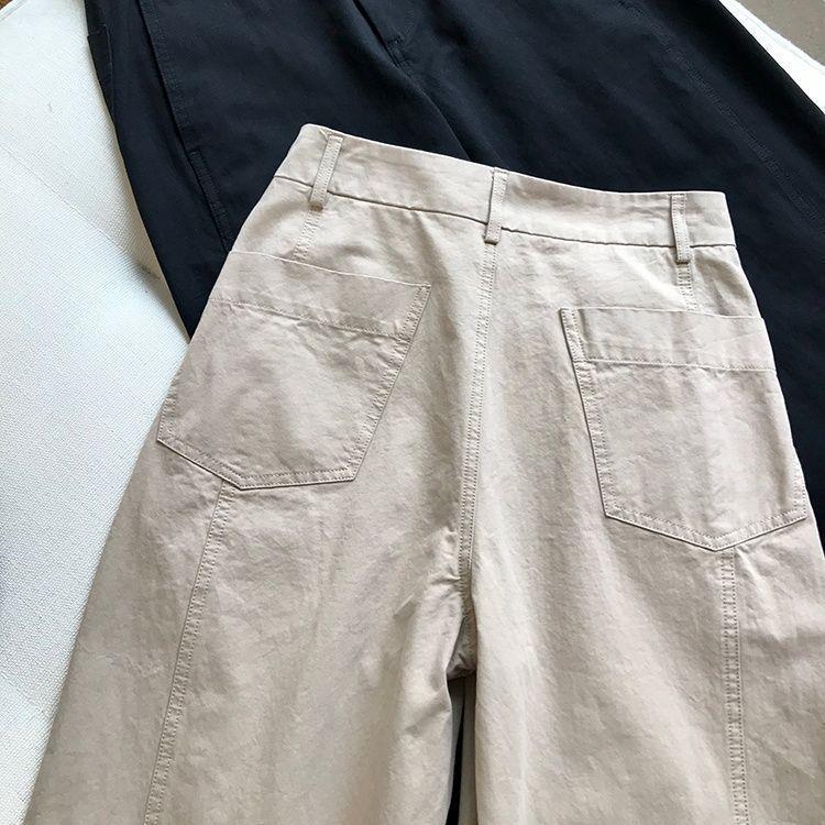 Women's Japanese-Style High-Waisted Cropped Wide-Leg Pants: Slimming Cotton Casuals for Spring
