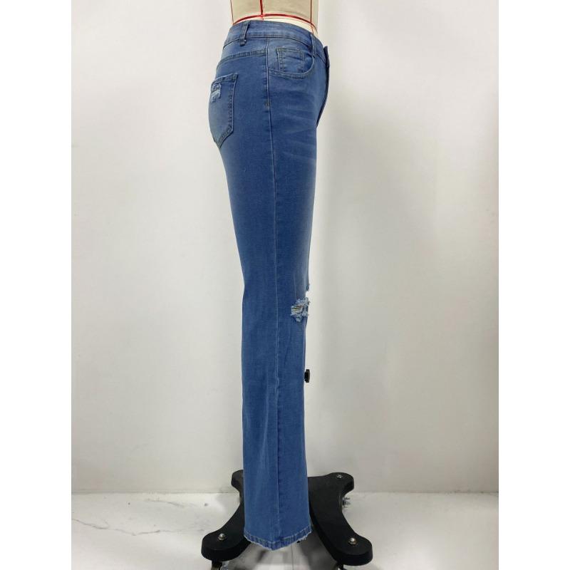 Broken Hole Pant Micro-laundry Women's Jeans Slim and Thin High-waisted Elastic Trousers
