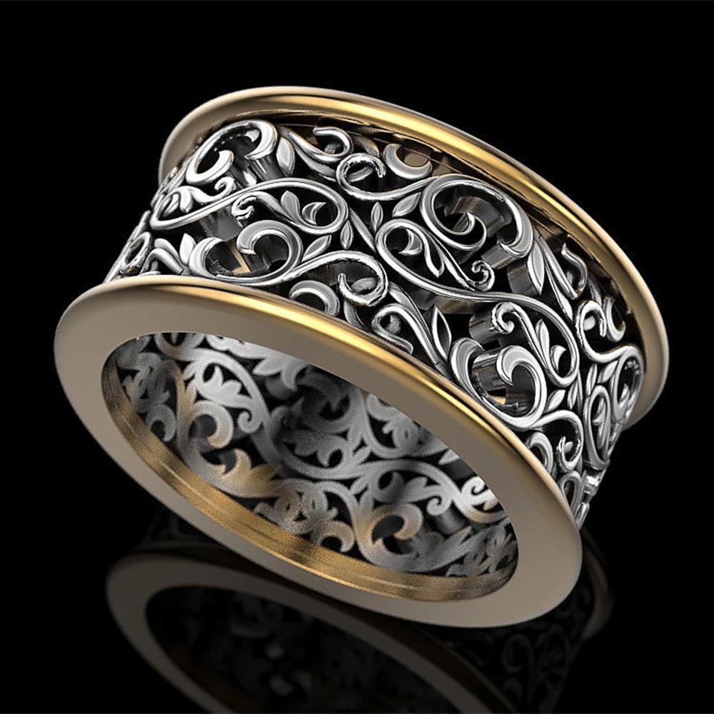 Vintage Pattern Rings Women Two Tone Punk Style Female Daily Wear Accessories Hip-hop Ring Retro Party Versatile Jewelry