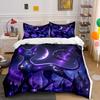 Enchanted Purple Cat In Moonlit Night Print Bedding Set 1 Duvet Cover 2 Pillowcases for Adult and Children Luxury Gift