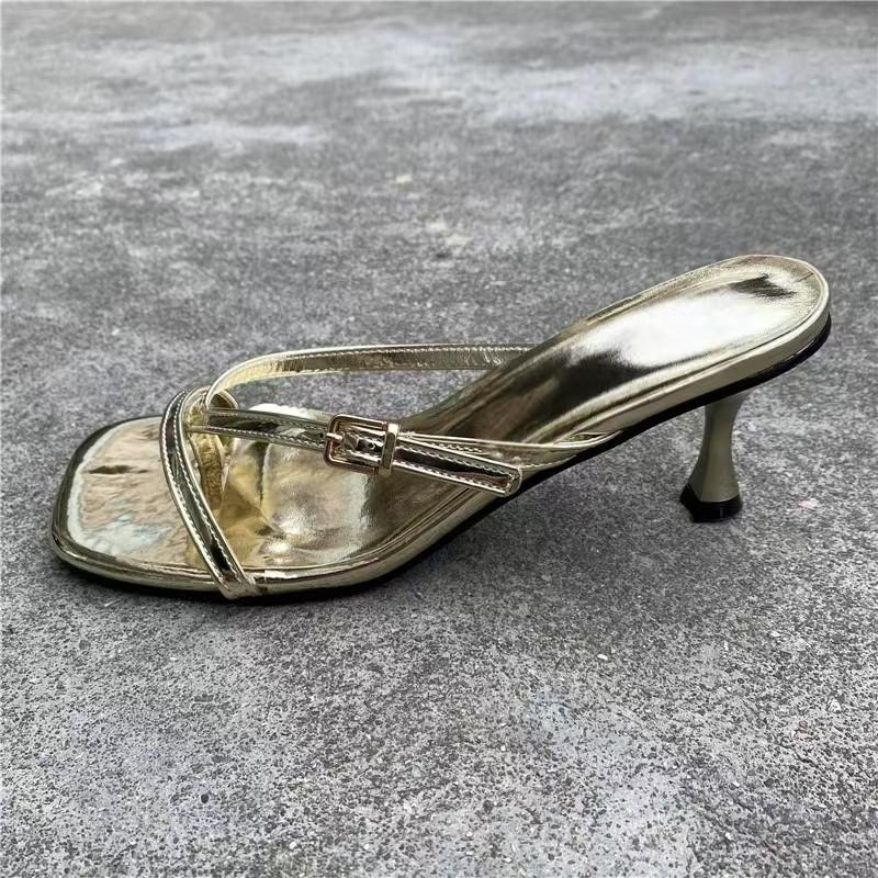 Women Slippers Square Toe Flip Flops Loafers Casual Shoes Woman Heeled Sandals Summer 2025 Trend Luxury Dress Clip Toe Slides