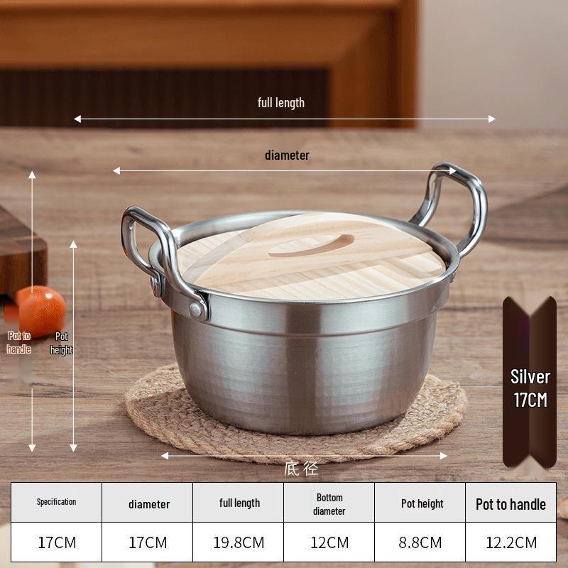Korean Stainless Steel Mini Sukiyaki Pot with Lid - Double Ear for Luosifen & Instant Noodles