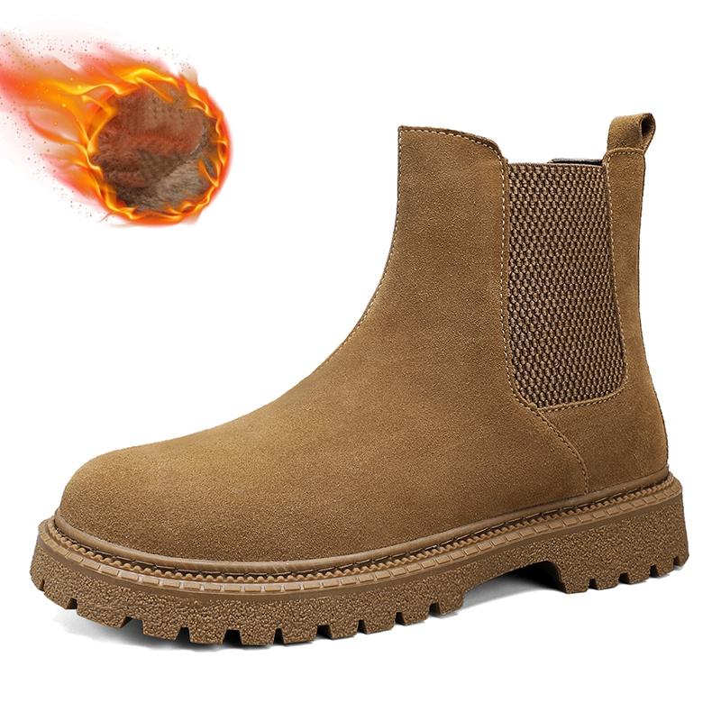 

Модные мужские ботинки челси из натуральной кожи, ботильоны, повседневные, модные, роскошные, зимние, с нескользящей подошвой, чисто черные, коричневые замшевые 38