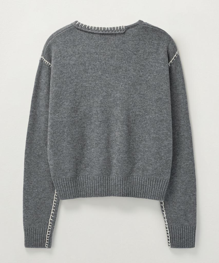 Seteo (W) Contrast Stitch Semi-Crop Knit Charcoal