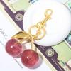 Delicious Exquisite Cherry Crystal Fruit Bag Charm Keychain Pink Cherry Keyring for Elegant Women Jewelry Accessories Gift