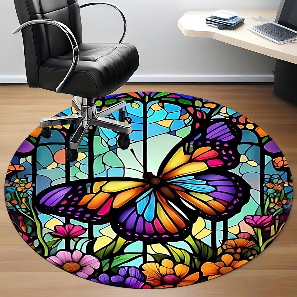 1pc Butterfly Garden Office Round Area Rug, Under Office Chairs Bedroom Living Room Home Decor, Room Deco