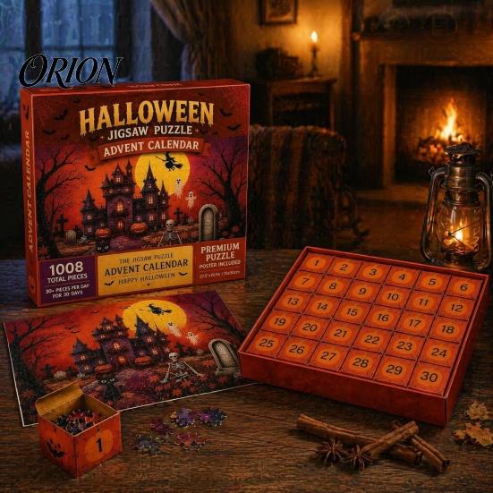 Kids Countdown Calendar 1008Pcs/Set Halloween Jigsaw Puzzle Advent Calendar, 30 Days Haunted Nightmare House Puzzle, Educational Toy Box for
