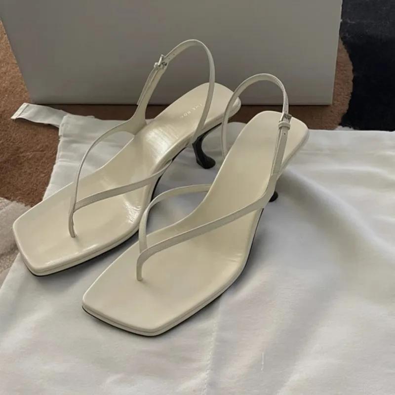 New French Cat Heel Mid Heel Herringbone Sandals for Women's Summer Outwear Open Toe Clip Toe High Heel Sandals Zapatos De Mujer