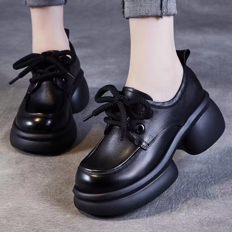 thick-soled muffin and small leather shoes women's autumn new lace-up versatile casual shoes