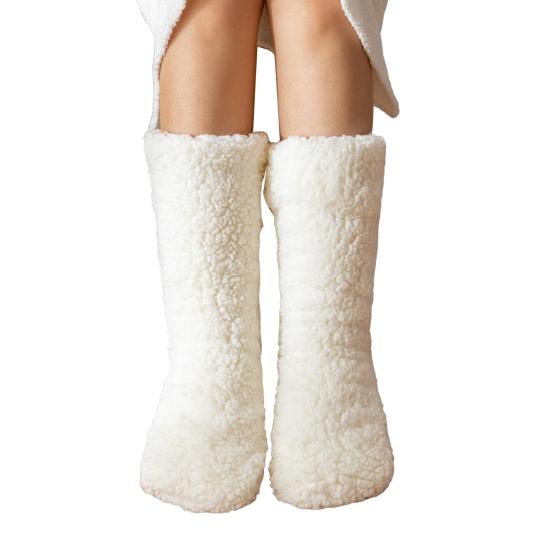 Warm Fluffy Socks Winter Thickened Fuzzy Socks with Elastic Cuffs Solid Color Cozy Sleeping Socks for Indoor Lounging Sleeping