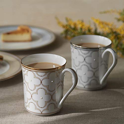 Noritake Mugs (Color-Changing Pair Set) Approx. 395cc, Trefolio Gold and Platinum, Gold and Platinum Bone China, P93656/4945-57