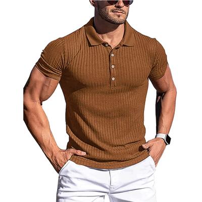 2024 New Summer Polo Men Solid Stripe Fitness Elasticity Short Sleeve Polo Shirts Men Fashion Stand Collar Mens Shirts