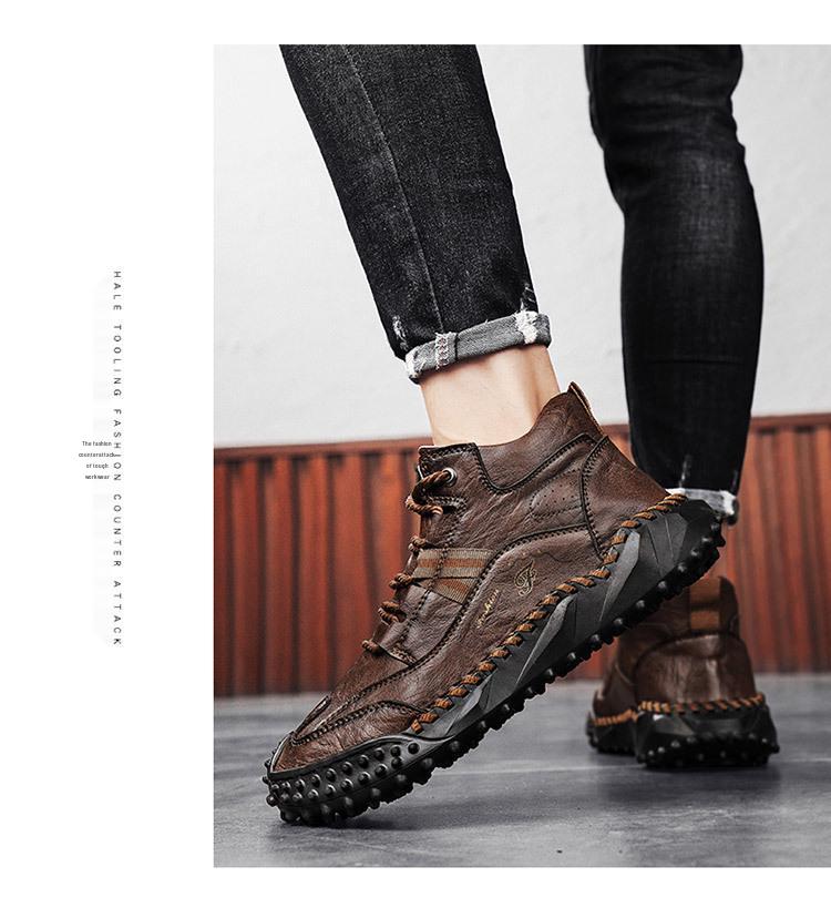 Italian Brand High-Grade Genuine Leather Men's Fleece-Lined High-Top Casual Sports Shoes