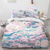 Wave Duvet Cover Set Hokusai Pattern Japanese Ukiyoe Quilt Cover Oriental Sketch Style Ocean Queen Twin Polyester Bedding Set