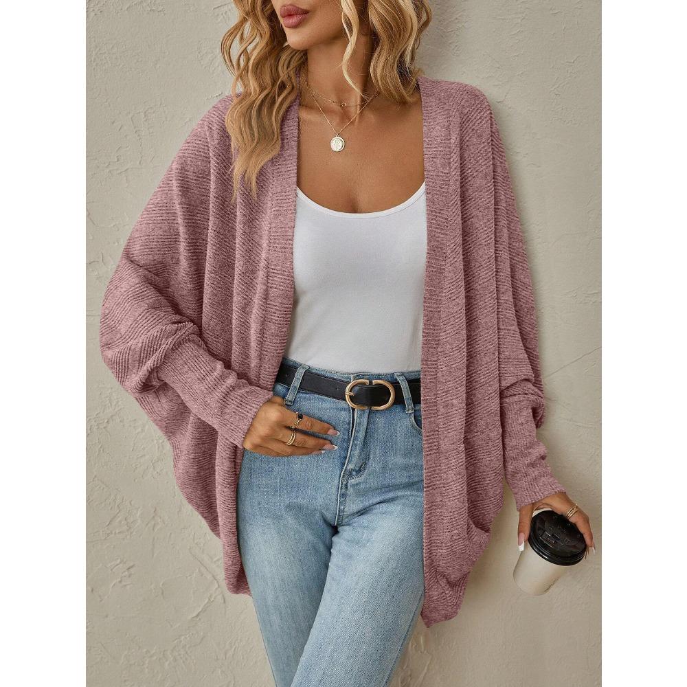 Women New Arrival Solid Medium Length Knit Cardigan, Autumn Winter Casual Open Front Knitted Sweater
