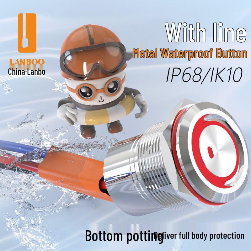 

Lambo F1 Series 22mm IP67 Waterproof Metal Push Button Switch with Light Resetting, flat, ring, no light
