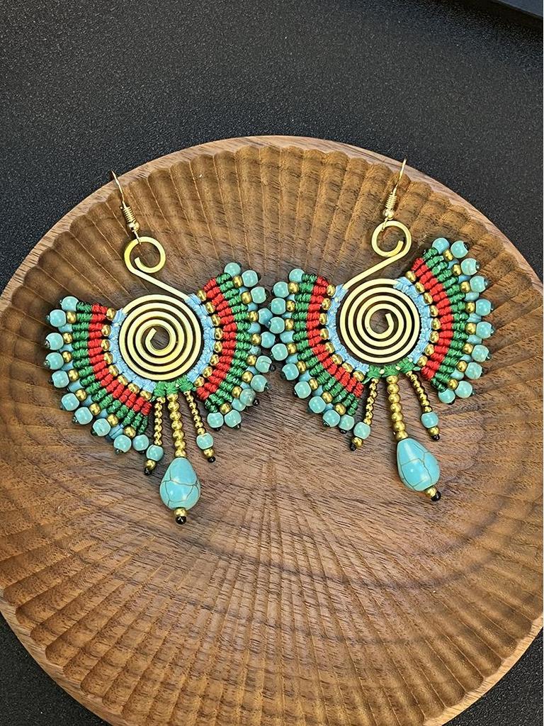 Bohemian Ethnic Dangle Earrings - Women's Hand-Woven Vintage Holiday Long Earrings
