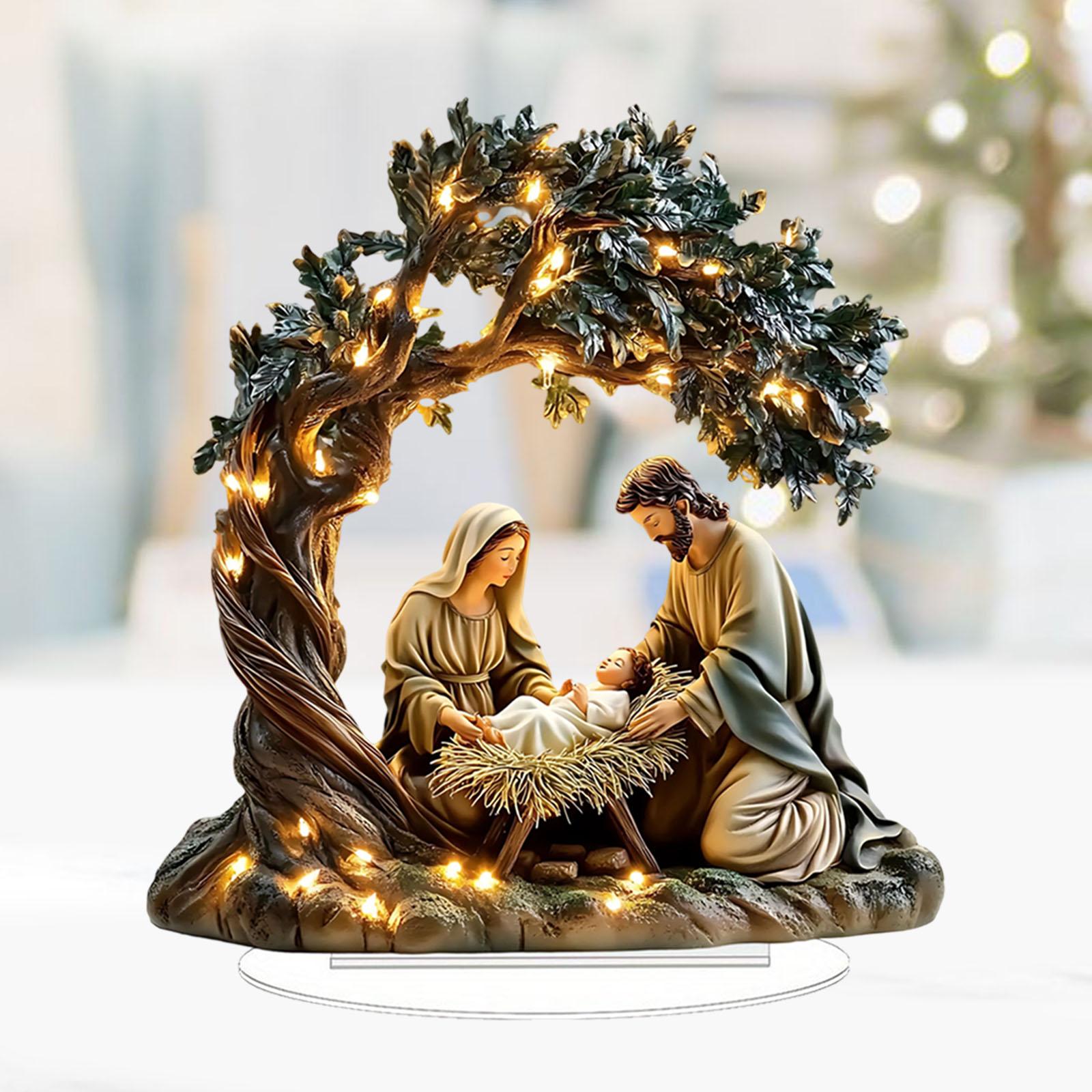 

2D Acrylic Virgin Mary Statue Jesus Nativity Scene Figures Classic Exquisite Religious Decoration Christmas Desktop Home Decor