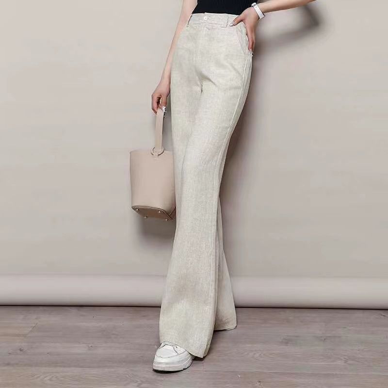 Linen Women's Summer Thin Wide Leg Pants Cotton Linen Floor Length Pants High Waist Drape Plus Size Loose Casual Pants