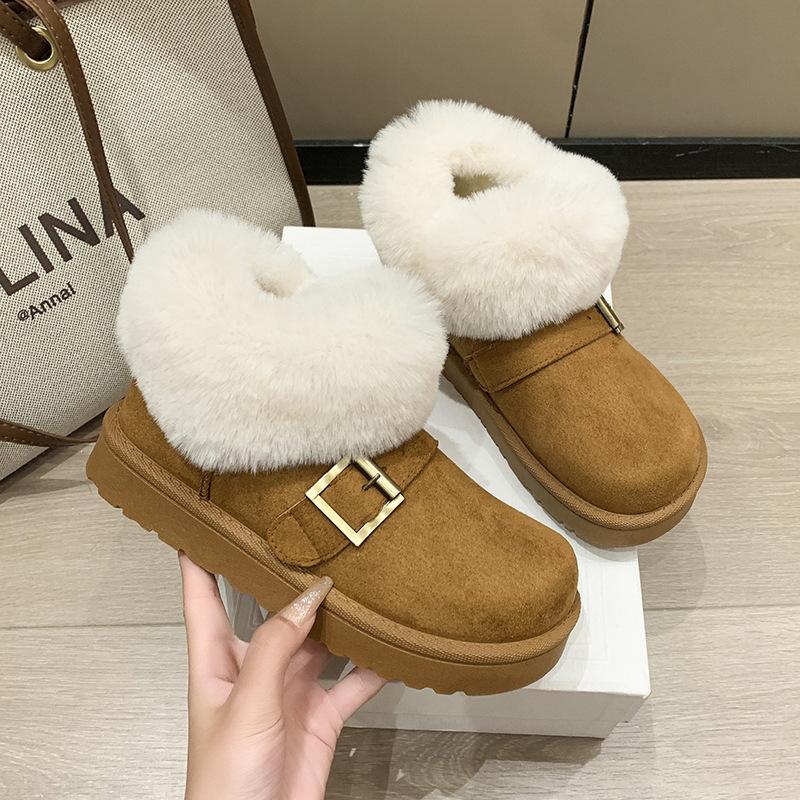 Snow boots fur integrated winter new short tube piled thickened lazy cotton boots
