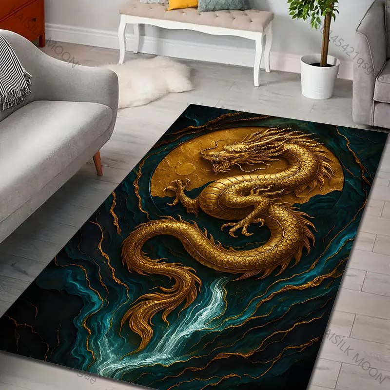 

15 sizes Golden dragon with moon waterfall Print Carpet Rug for Living Room Bedroom Sofa Doormat Home Decor Non-slip Floor Mat 40x60cm