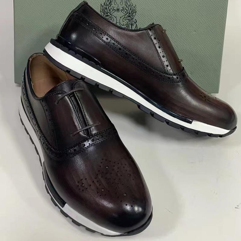 Fashion NEW Men's Leather Shoes Men's Retro Leather Shoes Leather British Casual Single Shoes Brock Fashion Shoes Men's Single Shoes A21