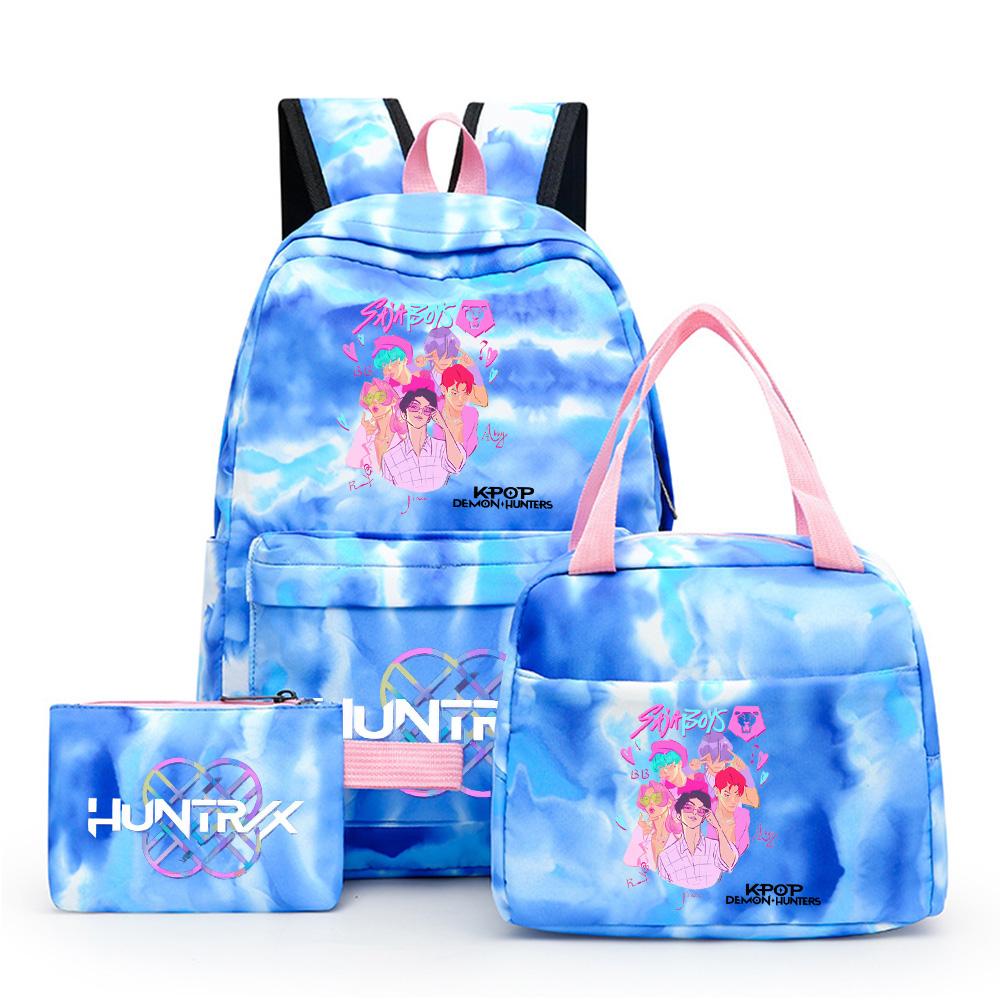 3Pcs/set Cartoon K-Pop Printed Backpack with Pencil Case Lunch Bag for Teenager Girl Boy Bookbag Kid Gift Large Capacity Waterproof Travel Bag
