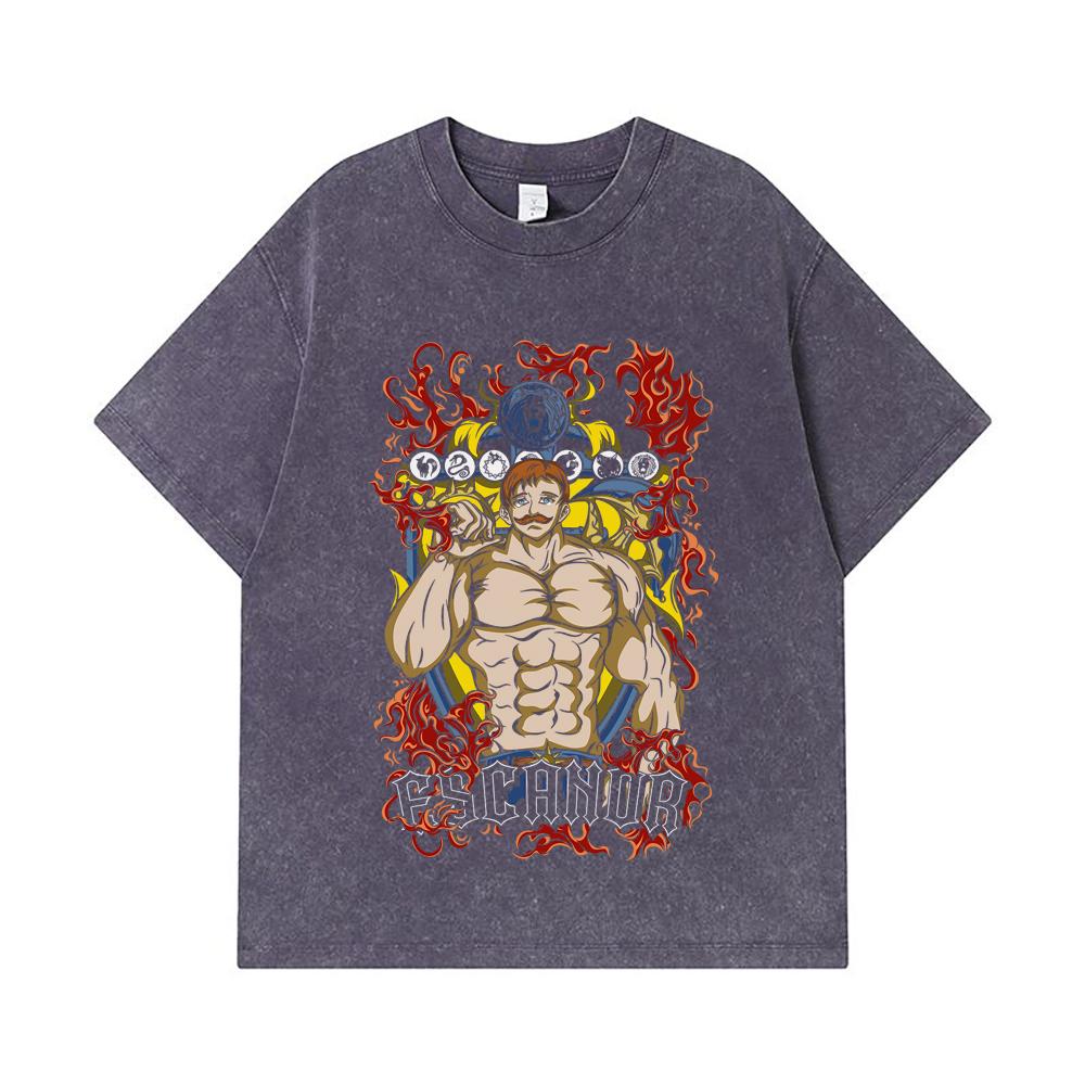 275 GSM Washed T-shirts 100% Cotton Seven Deadly Sins V4 Escanor Print Unisex Heavy Cotton T Shirt