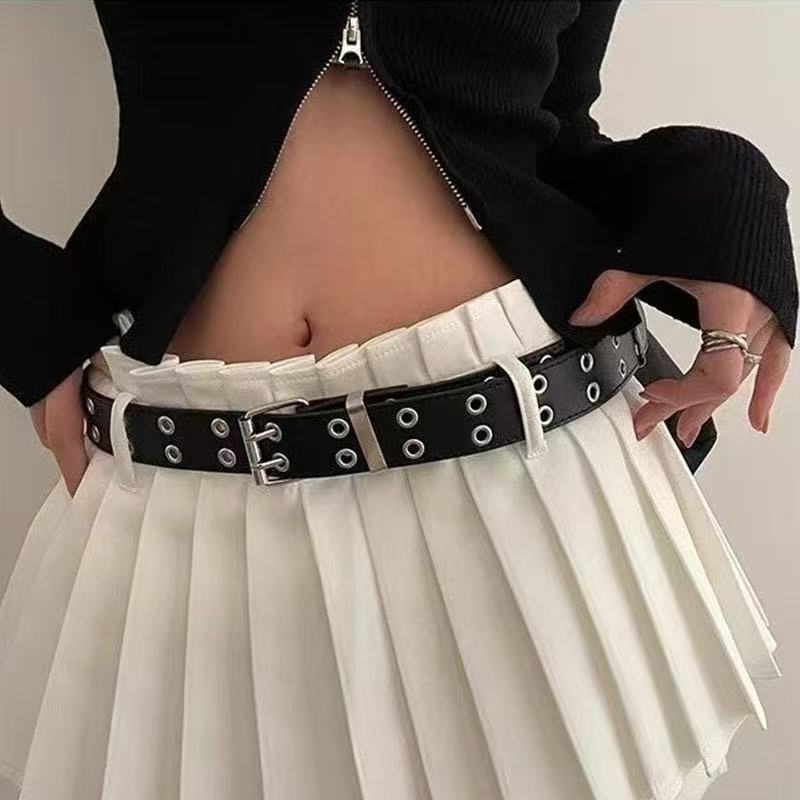 

Punk style belt male personality versatile hip hop belt youth Korean version belt double hole cool double row hole belt