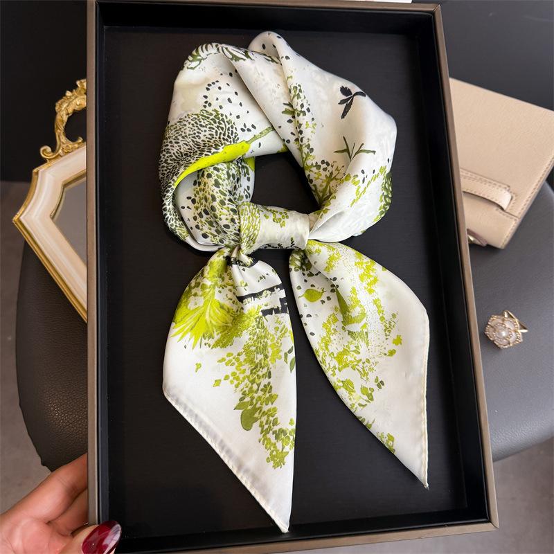 2026 New Floral Printed Square Scarf Women's Spring and Summer Polyester Fiber Scarf Fashion Bag Ribbon Hair Bands Bandana