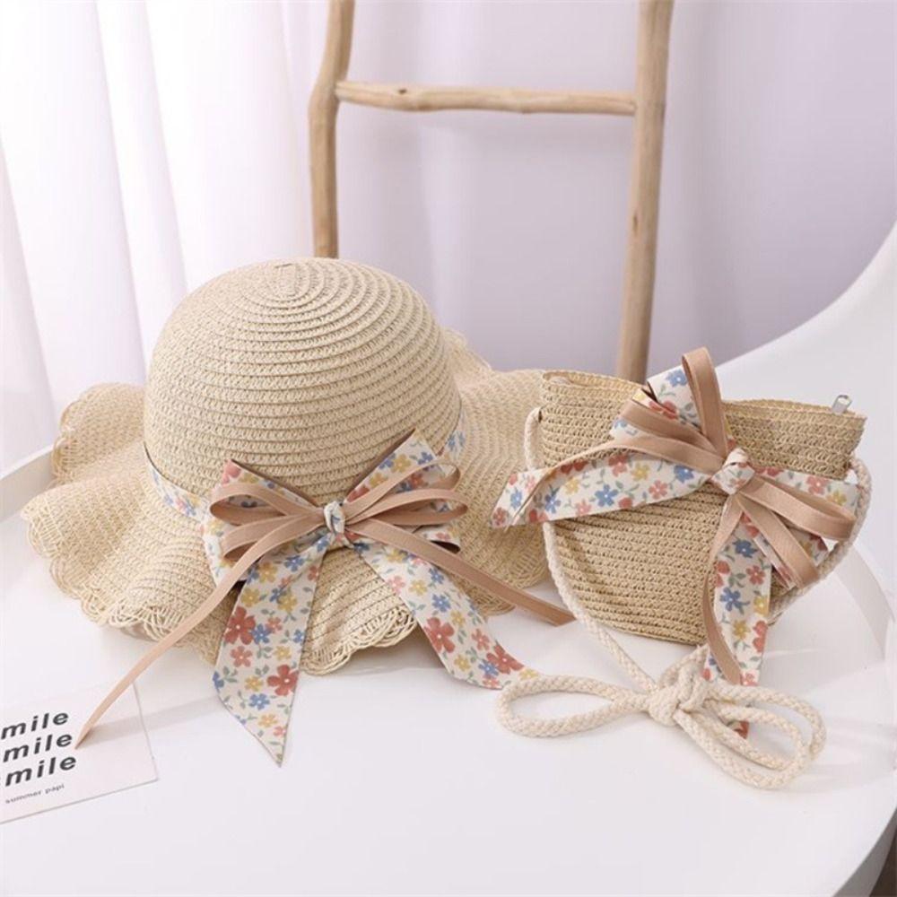 Chapeau de Soleil à Large Bord Respirant Accessoires Bébé Chapeau de Paille Vacances Enfants Sac Enfants Filles