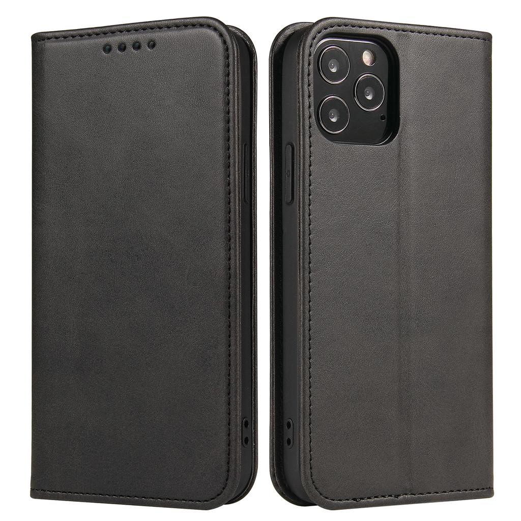 For iPhone 11 Pro Max 6.5 inch Calf Texture Phone Shell Wallet Phone Cover Auto-absorbed Leather Stand Case