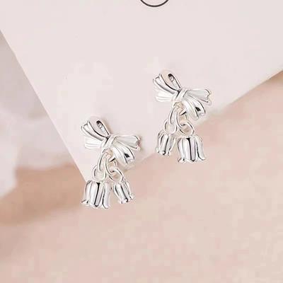 S999 Foot Silver Korean Version Bow Stud Earrings, Female Sweet Temperament Earbone Stud Earrings, No Need To Take Off Earrings When Sleeping