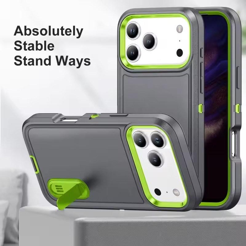Military Armor Shockproof Phone Case For iPhone 17 Air 17 Pro Max Strong Defender Invisible Kickstand Cover